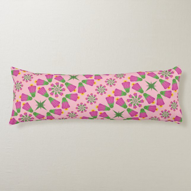 Retro Bell Flower Mandalas Pink Body Pillow (Front)