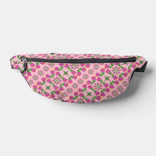 Retro Bell Flower Mandalas Pink Fanny Pack (Lay Down)