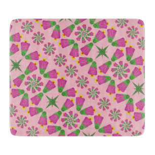 Retro Bell Flower Mandalas Pink Glass Board