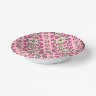 Retro Bell Flower Mandalas Pink Paper Bowls Paper Plate