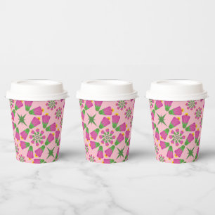 Retro Bell Flower Mandalas Pink Paper Cups