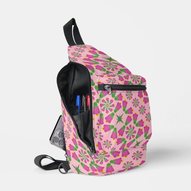 Retro Bell Flower Mandalas Pink Sling Bag (Open)