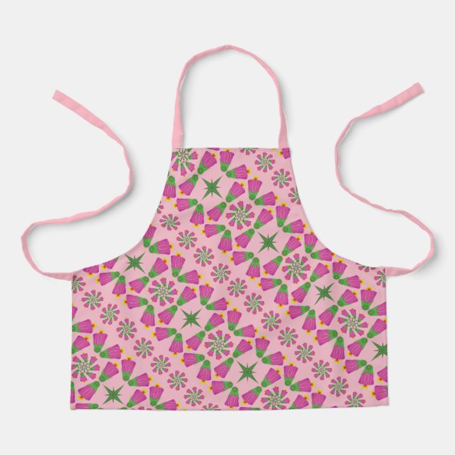 Retro Bell Flower Mandalas Pink Small Apron (Front)