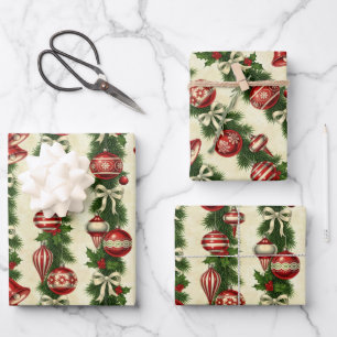 Retro Bells & Baubles Wrapping Paper Sheet