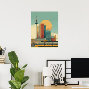 Retro Berlin Skyline Travel Poster   Bauhaus 