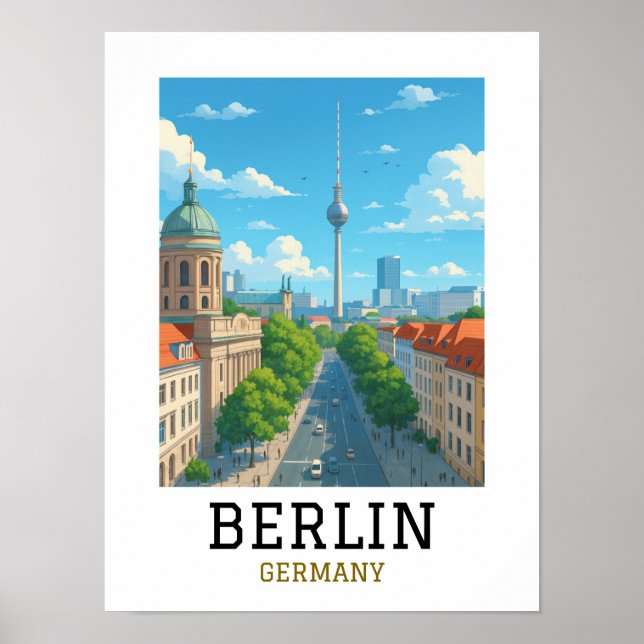 Retro Berlin Skyline TV Tower Skyline View Poster (Front)