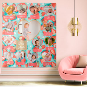 Retro Berry First 1st Birthday Party Wall Backdrop Tapestry