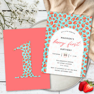 Retro Berry First Strawberry Theme Birthday Invitation