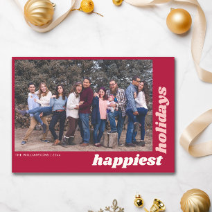 Retro Berry Red Large Family Photo Fun Christmas Holiday Card
