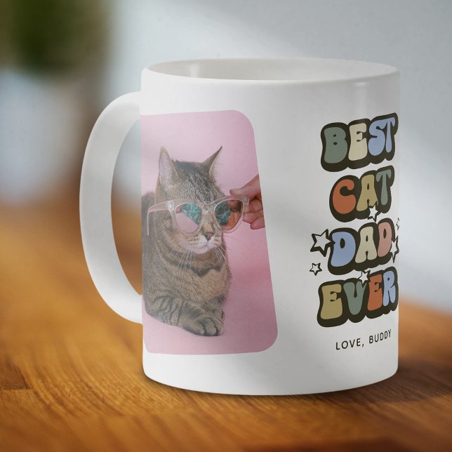 Retro Best Cat Dad Ever 2 Photo Coffee Mug (Creator Uploaded)