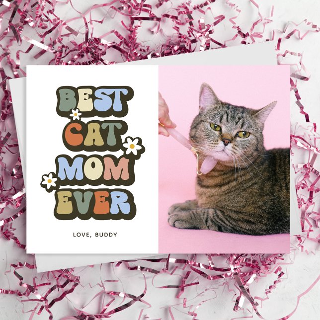 Retro Best Cat Mum Birthday Mothers Day Card (Creator Uploaded)