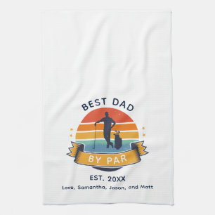 Retro Best Dad by Par Golfing Father's Day Custom Tea Towel
