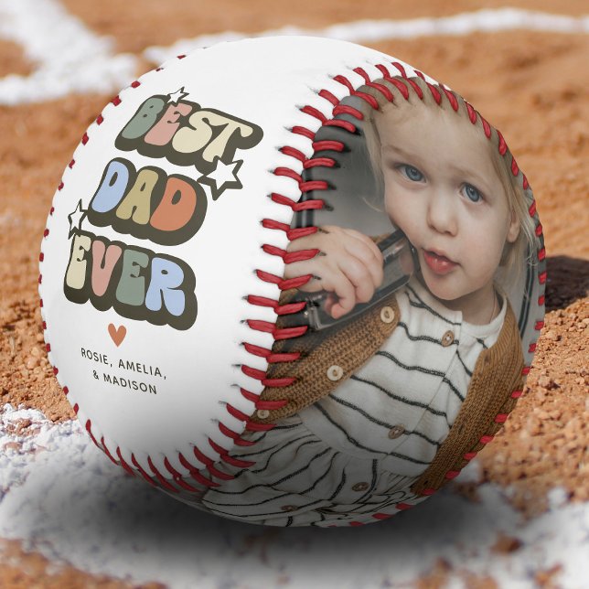 Retro Best Dad Ever 2 Photo Baseball (Creator Uploaded)