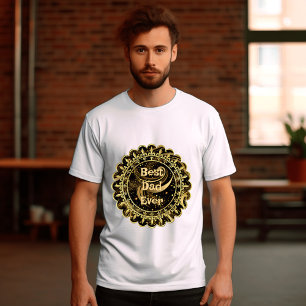 Retro Best Dad Ever Calligraphy Gold Leafy Swirls T-Shirt