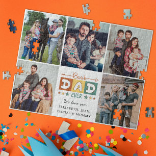 Retro Best Dad Ever Custom Photo Collage Jigsaw Puzzle