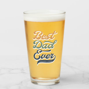 Retro Best Dad Ever Father's Day Kids' Name Glass