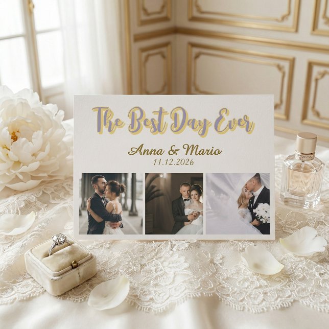 Retro Best Day Ever Photo Collage Wedding Thank You Card (Creator Uploaded)
