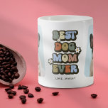 Retro Best Dog Mum 2 Photo Coffee Mug<br><div class="desc">Treat a dog owner to this cool retro pet coffee mug featuring the saying 'BEST DOG MOM EVER' in a multi-colour vintage 60s font, bold white flowers, 2 photos of your cute dog, and their name. This personalised photo mug would make the perfect mothers day gift or for someones birthday!...</div>