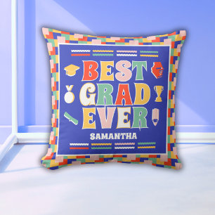 Retro Best Grad Ever Blue Graduation Cushion