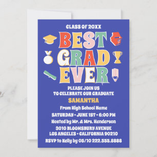 Retro Best Grad Ever Blue Graduation Party Invitation