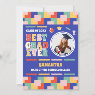 Retro Best Grad Ever Photo Blue Graduation  Announcement