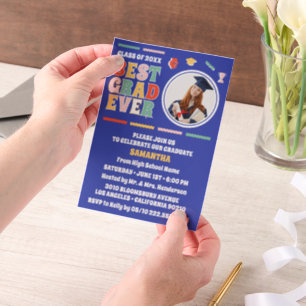 Retro Best Grad Ever Photo Blue Graduation Party Vellum Invitations