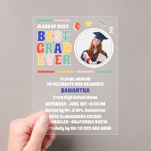 Retro Best Grad Ever Photo Graduation Party Acrylic Invitations