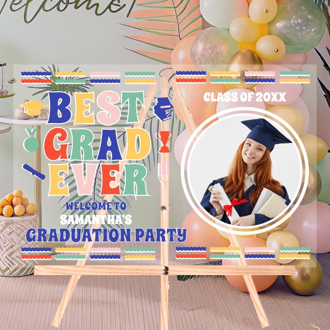 Retro Best Grad Ever Photo Graduation Welcome Acrylic Sign (Creator Uploaded)