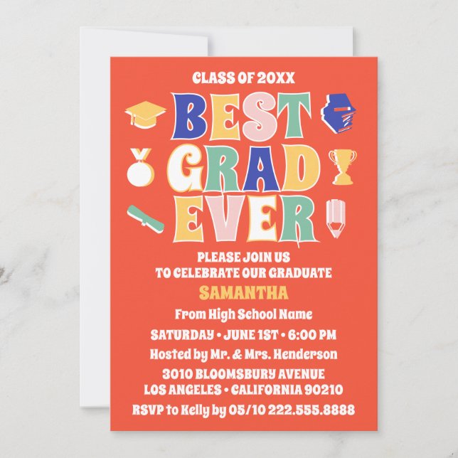 Retro Best Grad Ever Red Graduation Party Invitation (Front)