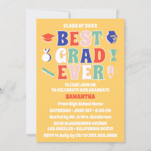 Retro Best Grad Ever Yellow Graduation Party Invitation
