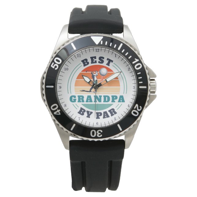 Retro Best Grandpa By Par Grandfather Birthday Watch (Front)