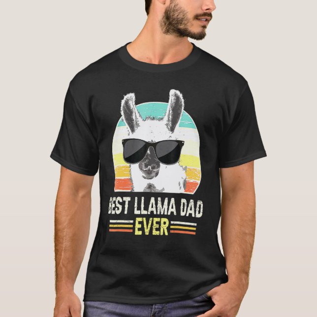 Retro Best llama Dad Ever Tee Alpaca with Sunglass (Front)