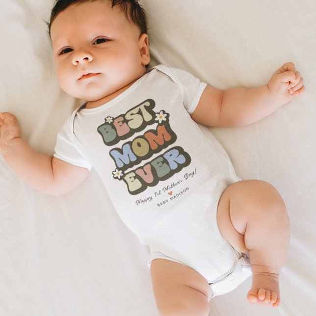 Retro Best Mum Ever 1st Mothers Day Baby Bodysuit (Creator Uploaded)