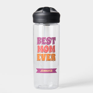 Retro Best Mum Ever Custom Name Purple Pink Orange Water Bottle