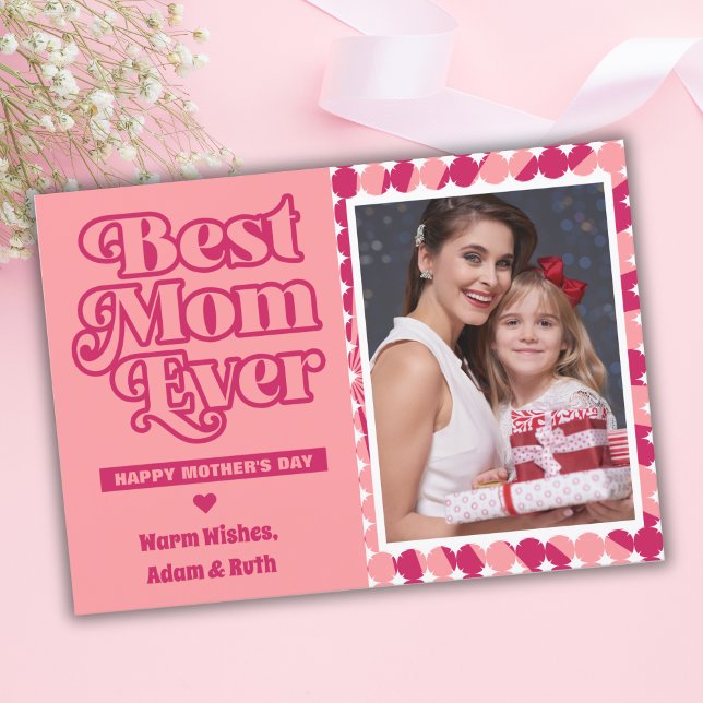 Retro Best Mum Ever Personalised Photo Mothers Day Card (Creator Uploaded)