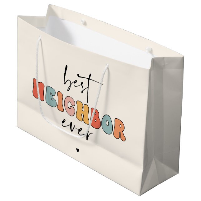 Retro Best Neighbour Ever Cute Large Gift Bag (Front Angled)