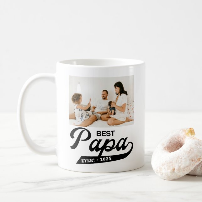 Retro Best Papa Ever Photo Coffee Mug (With Donut)