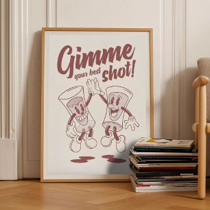Retro Beverage Print Shot Print Vintage Wine Illus