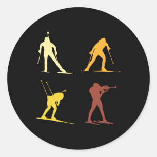 Retro Biathlon Wintersport Cross Country Skiing Sh Classic Round Sticker