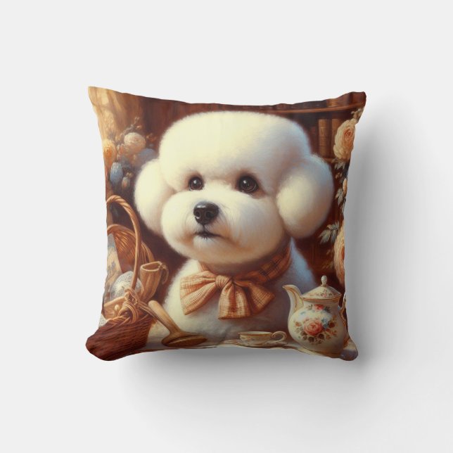 Retro Bichon Frisé Painting Cushion (Front)