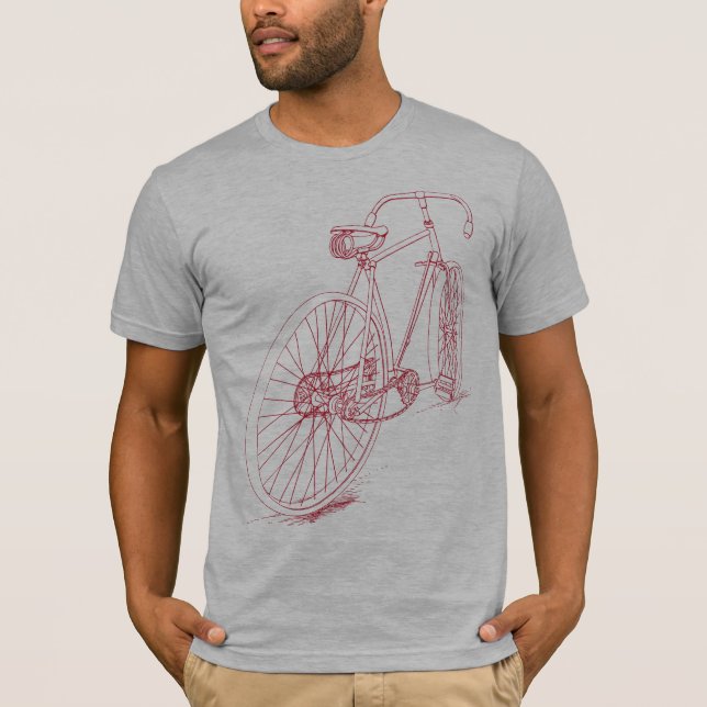 Retro Bicycle drawing design in red T-Shirt (Front)