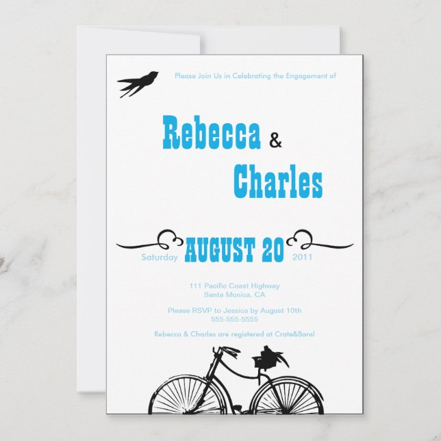 Retro Bicycle Engagement Party Invitation (Front)