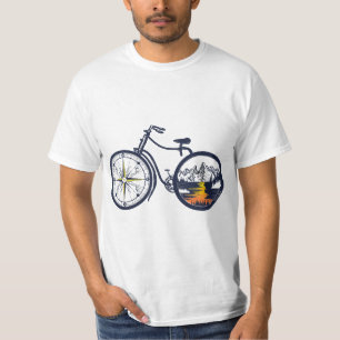 Retro Bicycle with Compass and Mountains - Cycling T-Shirt