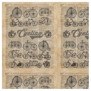 Retro Bicycles Vintage Illustration Dictionary Art Fabric