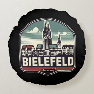 Retro Bielefeld Skyline Round Cushion