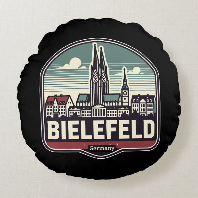 Retro Bielefeld Skyline  Round Cushion (Front)