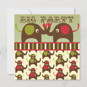 Retro Big Party Elephants Invitations