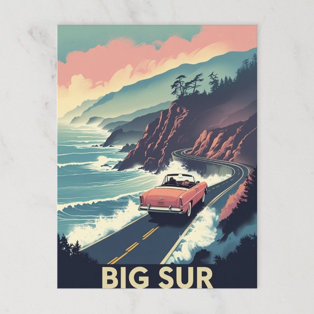 Retro Big Sur Coastal Drive Convertible Postcard (Creator Uploaded)