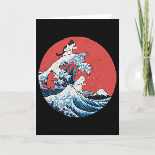 Retro Big Wave Cats Funny Surfing Cats Japanese Ar Card