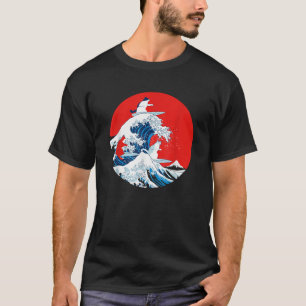 Retro Big Wave Japanese Vaporwave Cat Funny Cute C T-Shirt